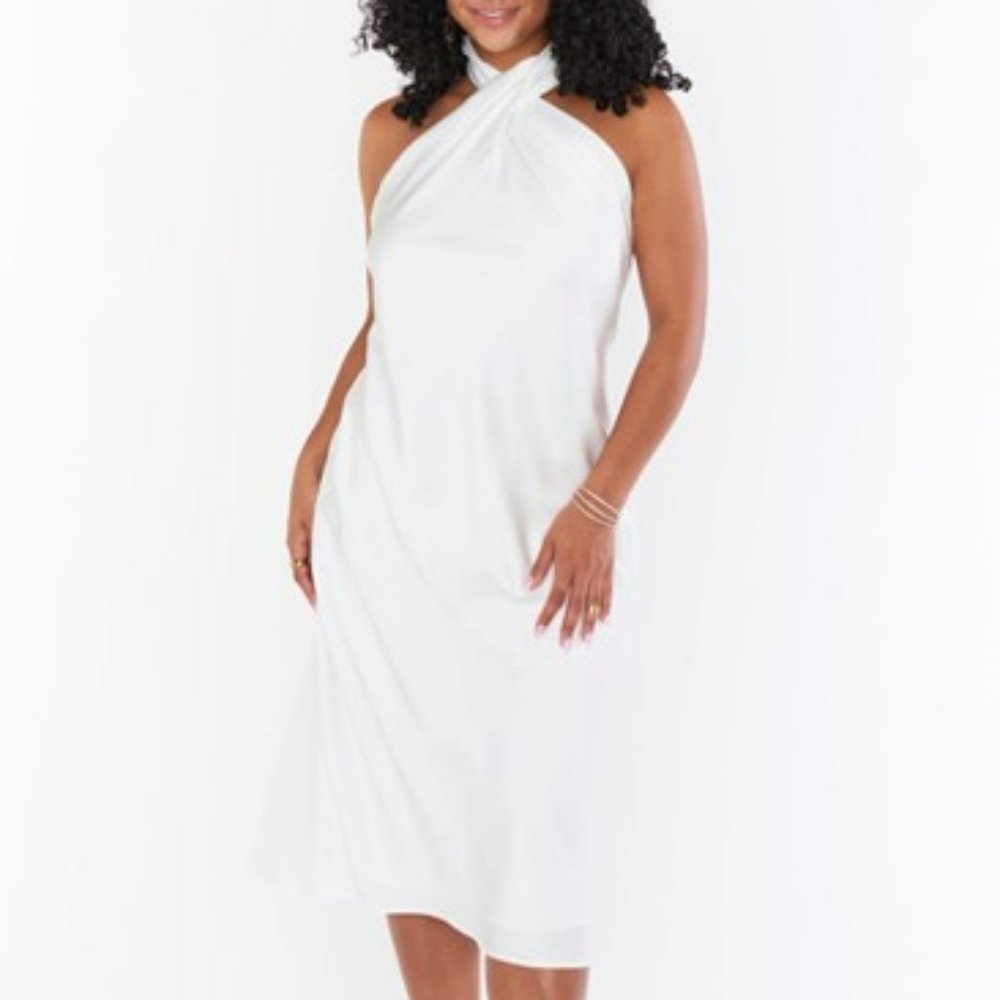NWT: Show Me Your Mumu WHITE Jasmine Halter Midi Dress, size L